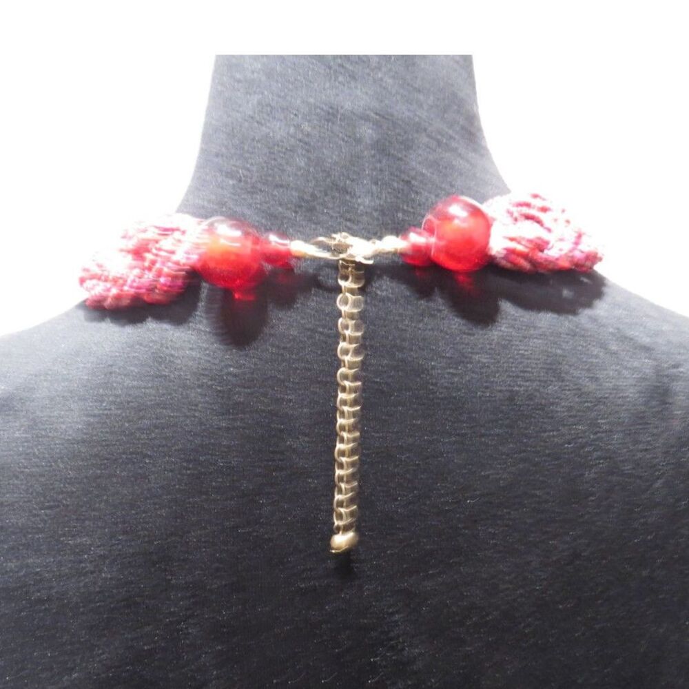 Vintage 90's Braided Seed Bead Multi-Strand Statement Collar Necklace Red EUC - Picture 3 of 4